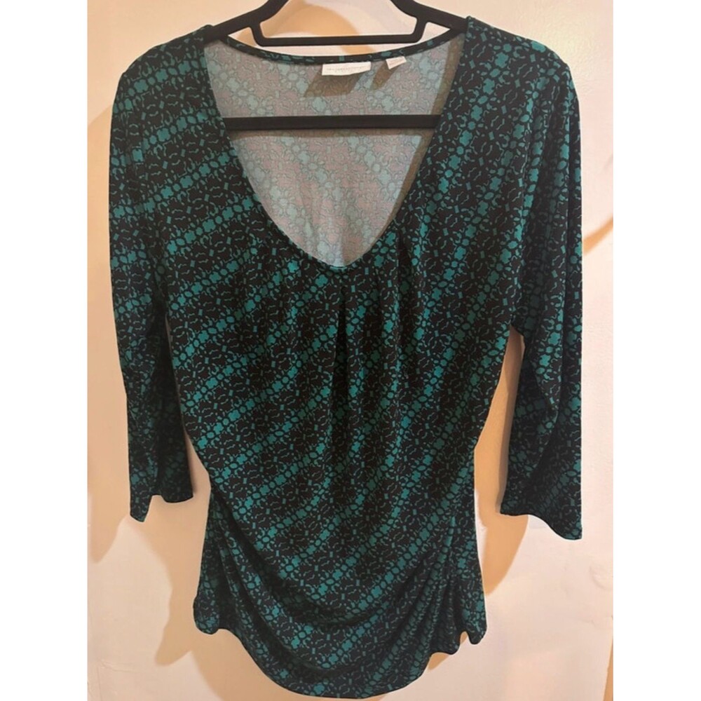 Green and Black Ruched Shirt, Funky Pattern